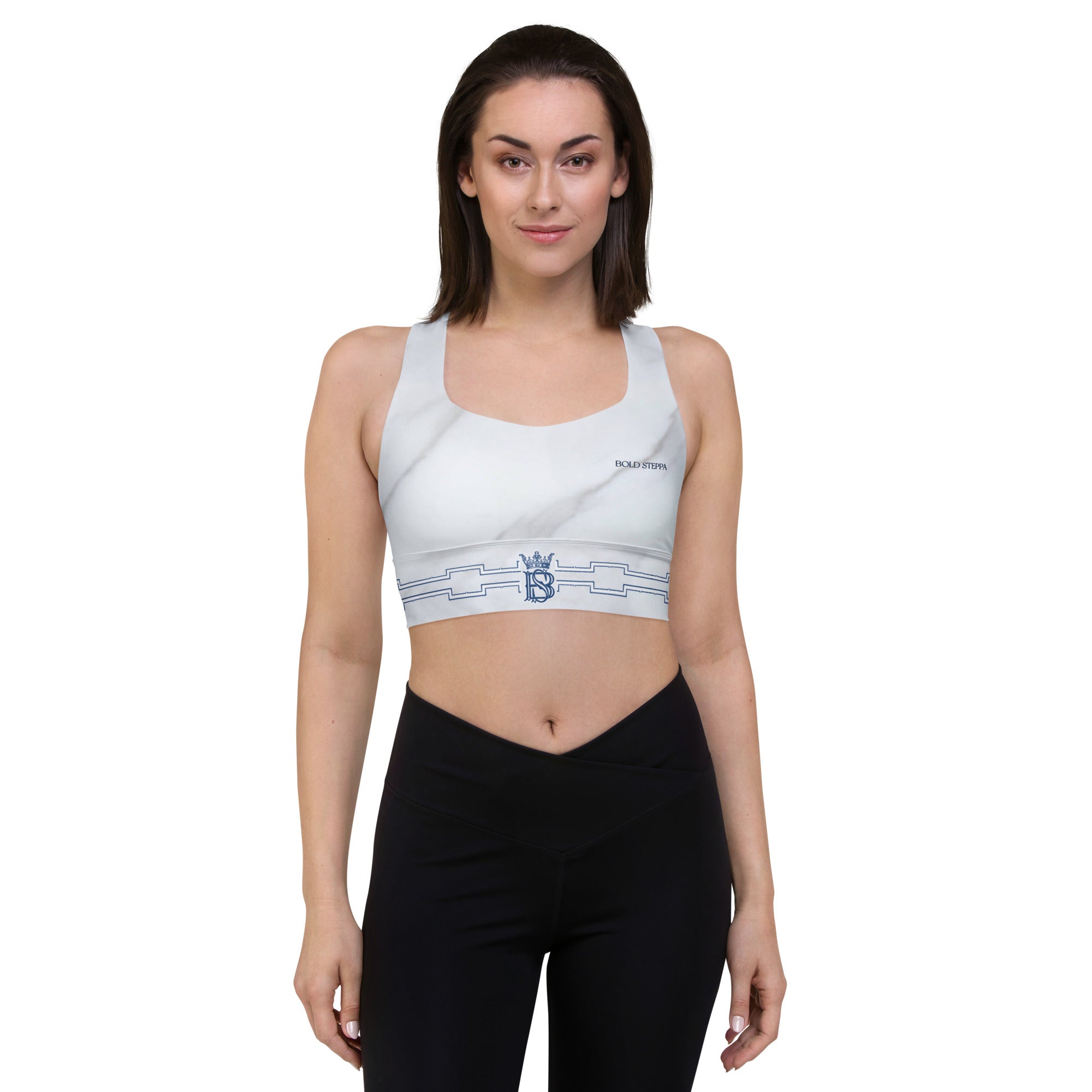 Women's Longline Marble Print Sports Bra