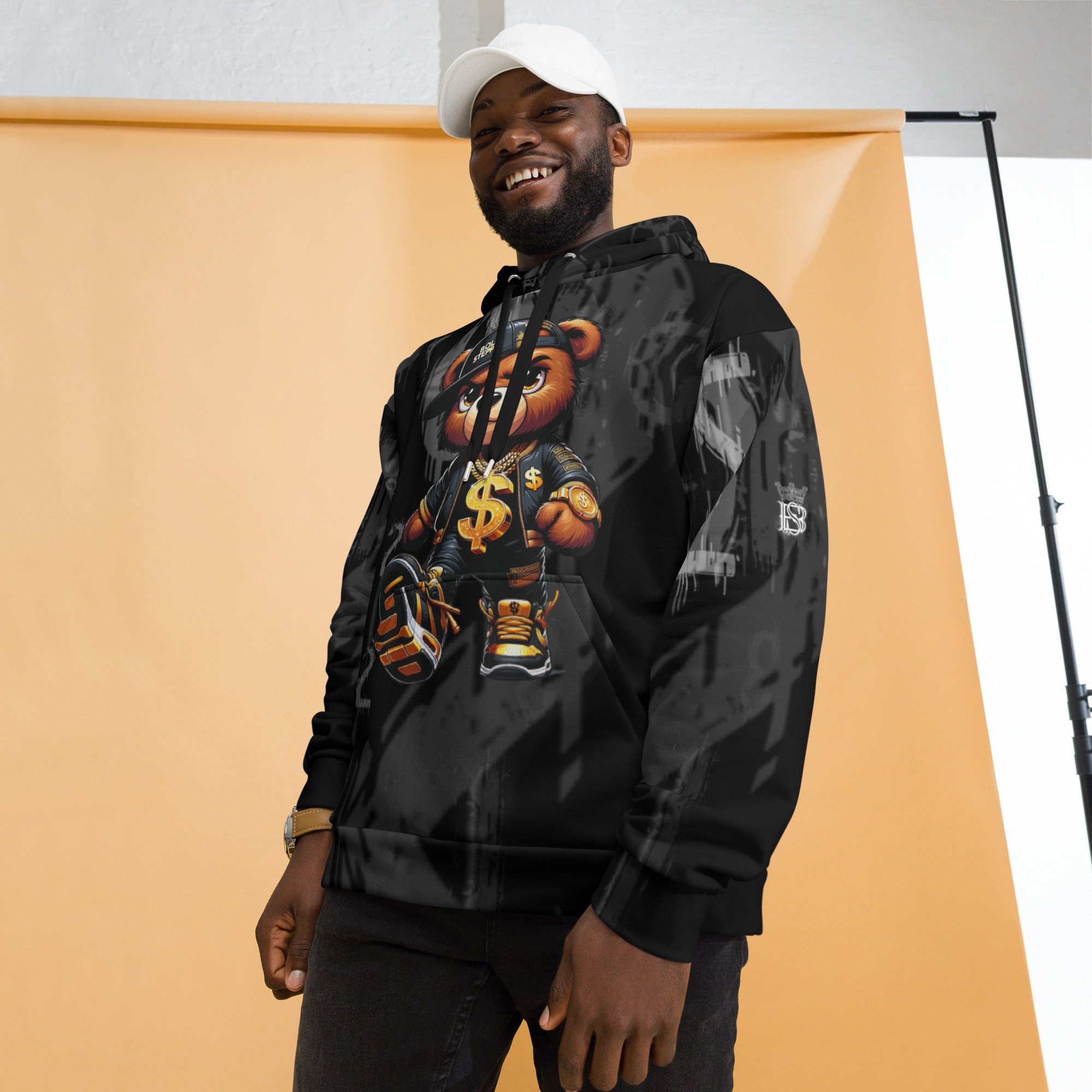 Men's Teddy Bear Black Graphic Print Hoodie