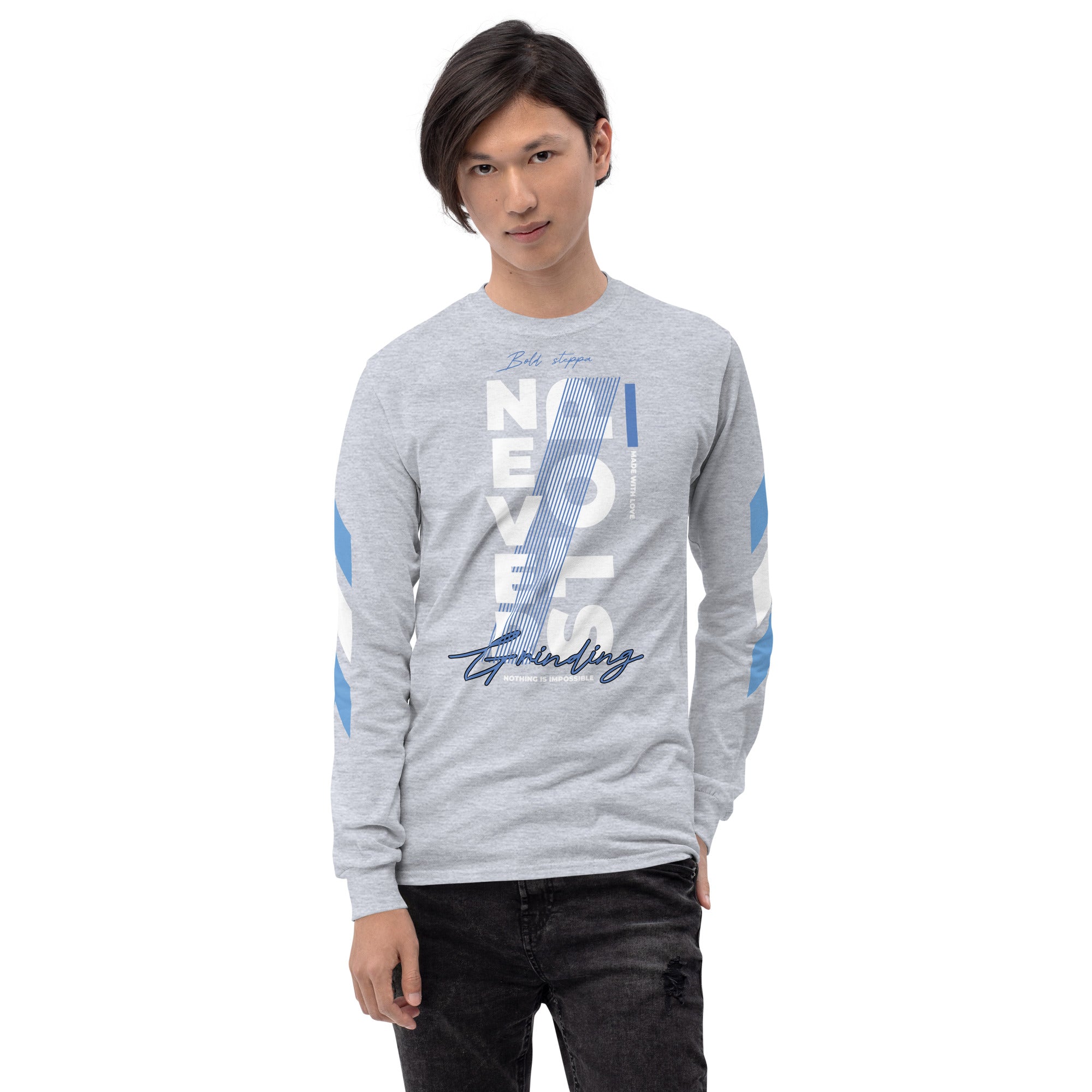 Never Stop Grinding Men’s Long Sleeve Graphic Shirt