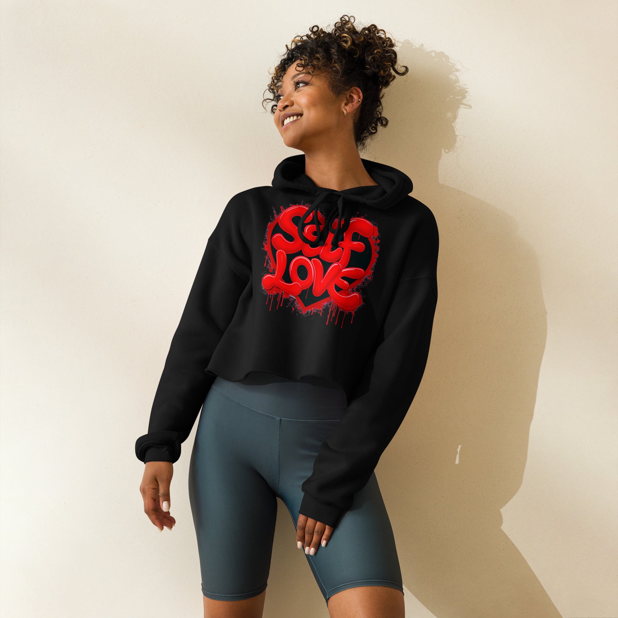 Self Love Graphic Print Crop Hoodie